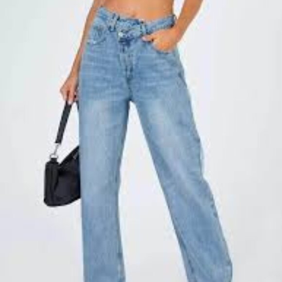 Princess Polly Holly Asymmetric Straight Leg Jeans sz 0 - Picture 3 of 8